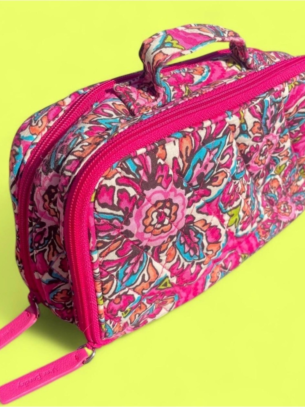 Vera Bradley Sunburst Floral dual pocket cosmetic makeup toiletry bag